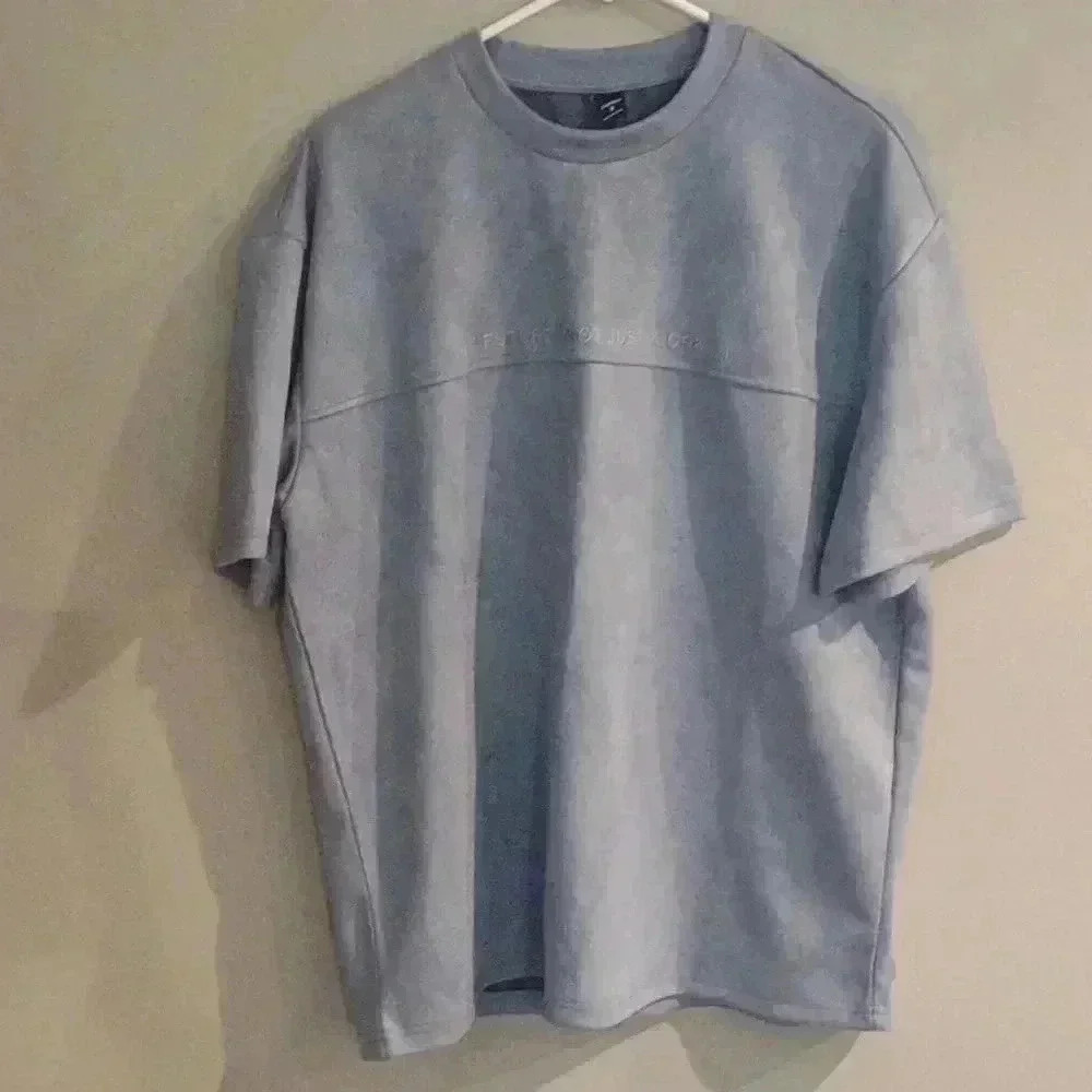 NWOT Shein light blue short sleeve faux suede shirt mens medium